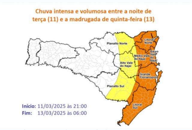 Temporal com previsão de 200 milímetros de chuva gera alerta de alagamentos para “metade” de SC